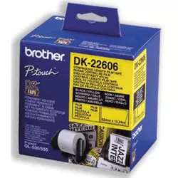 Bandă continuă laminată Brother DK22606 62 mm x 15 24 m negru/galben