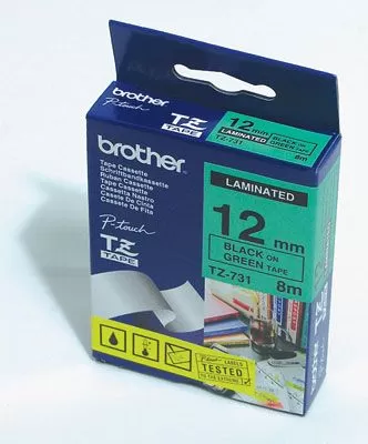 Banda laminata Brother TZ731  8m/12mm negru/verde