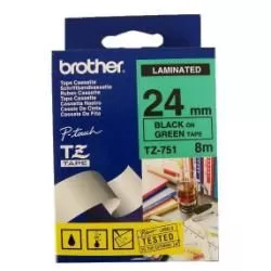 Bandă laminată Brother TZ751 8m/24mm negru/verde