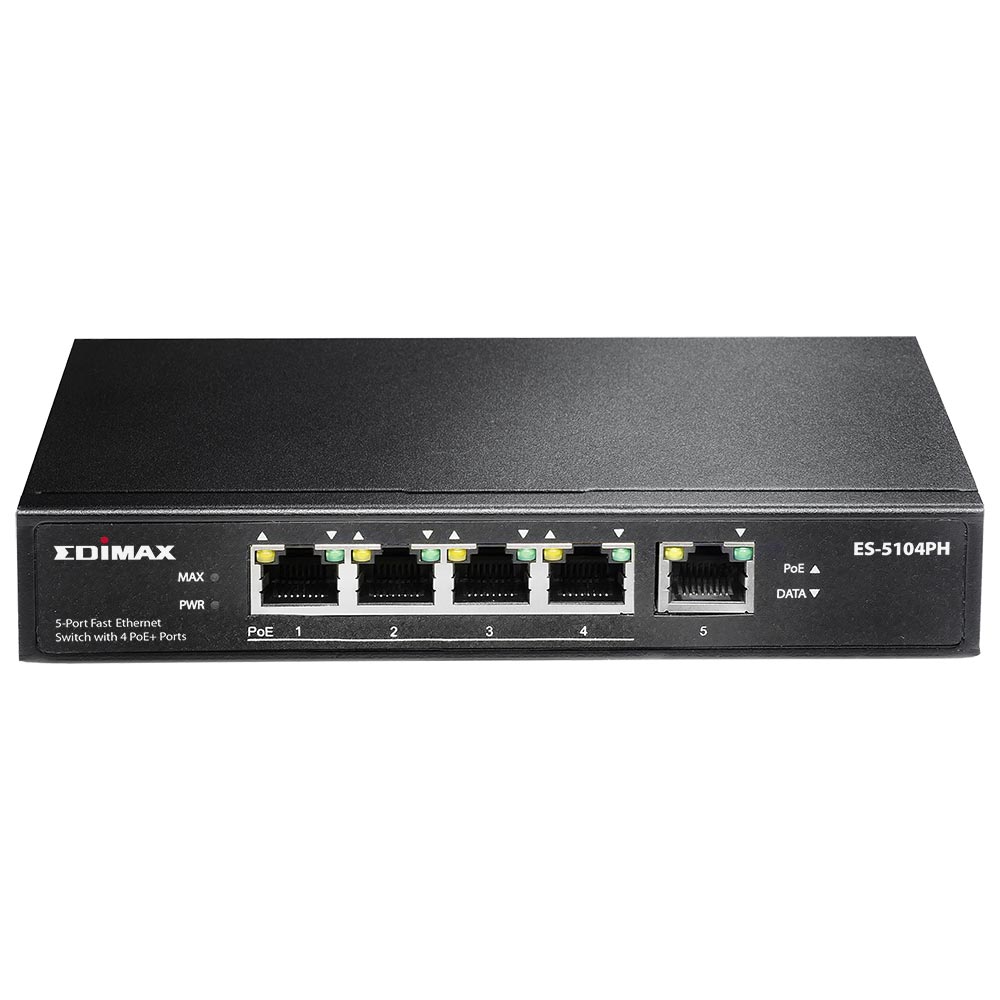 Switch Edimax ES-5104PH fara management cu PoE 5x100Mbps (4xPoE+)