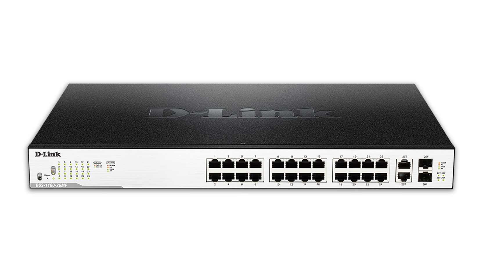 Switch D-Link DGS-1100-26MP cu management cu PoE 24x1000Mbps-RJ45 (PoE) + 2x1000Mbps (sau 2xSFP)