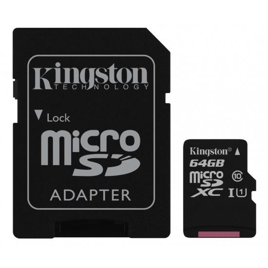 Card de memorie Kingston microSDXC Canvas Select 80R 64GB CL10 + adaptor SD