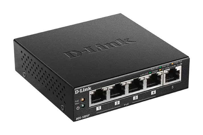 Switch D-Link DGS-1005P  fara management  cu PoE  5x1000Mbps-RJ45