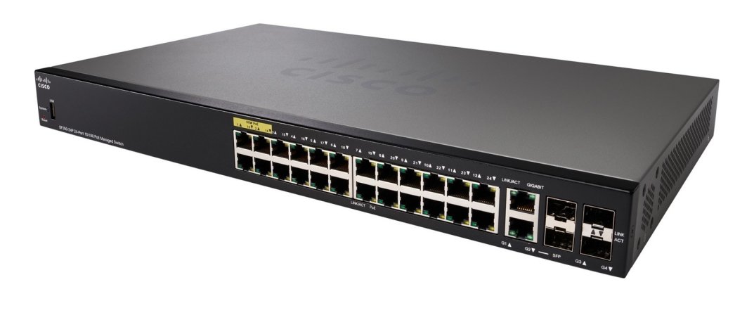 Switch Cisco SF350-24P-K9 cu PoE 24x100Mbps-RJ45 + 2xSFP