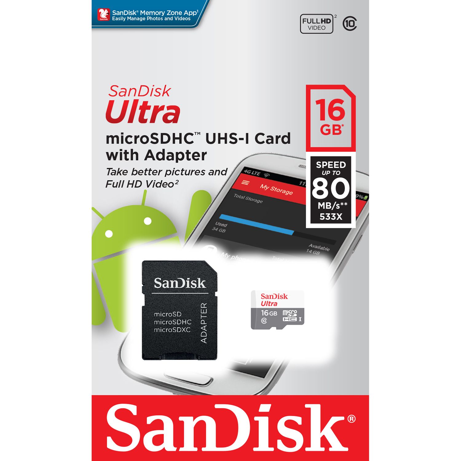 Card de memorie SanDisk Ultra MicroSDHC 16GB CL10 + Adaptor SD