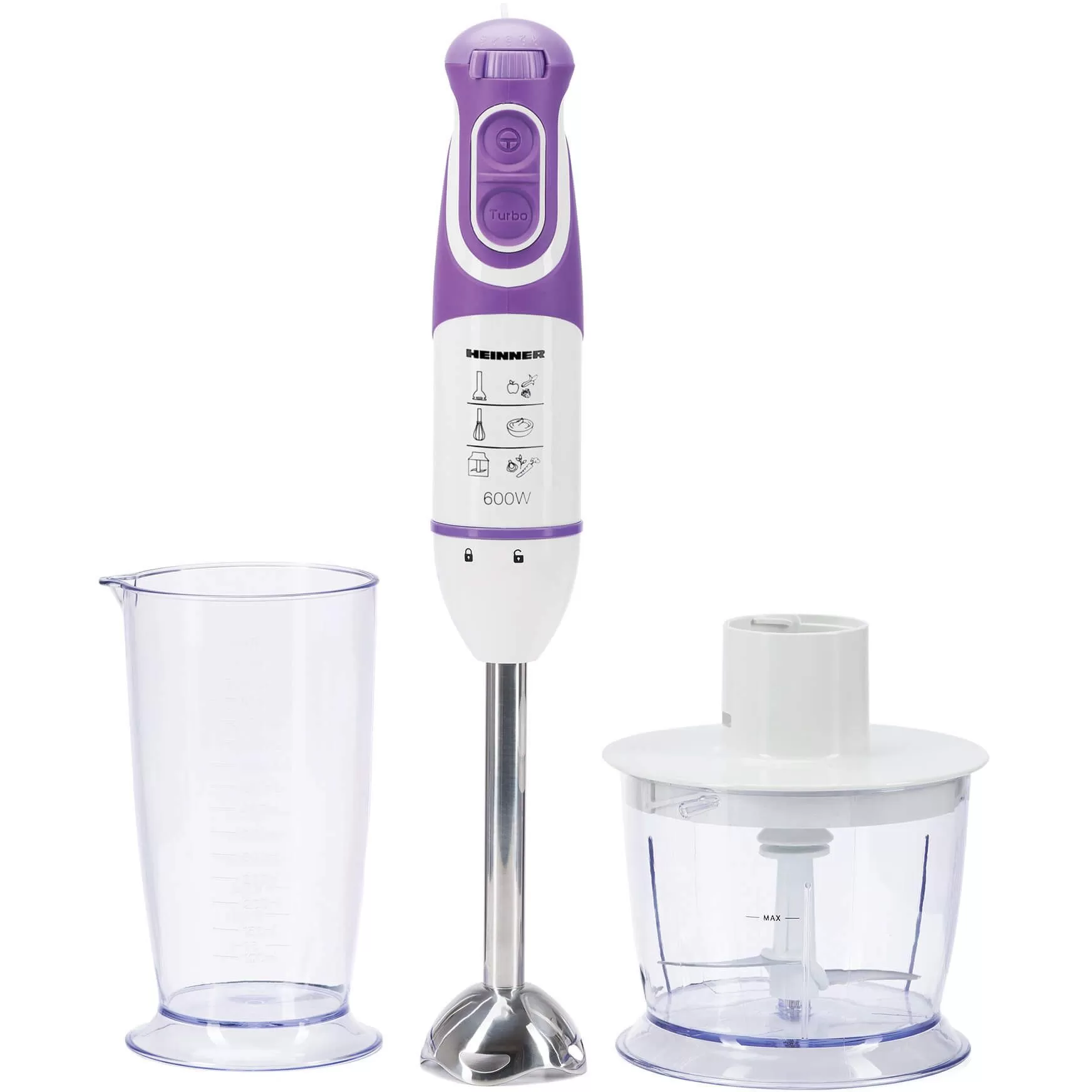 Blender de mana Heinner HB-600UV 600W 0.7L 5 viteze Alb/Mov