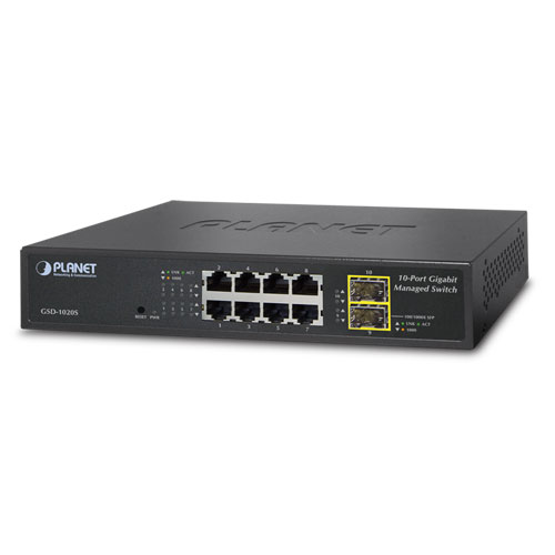 Switch Planet GSD-1020S cu management fara PoE 8x1000Mbps-RJ45 + 2xSFP