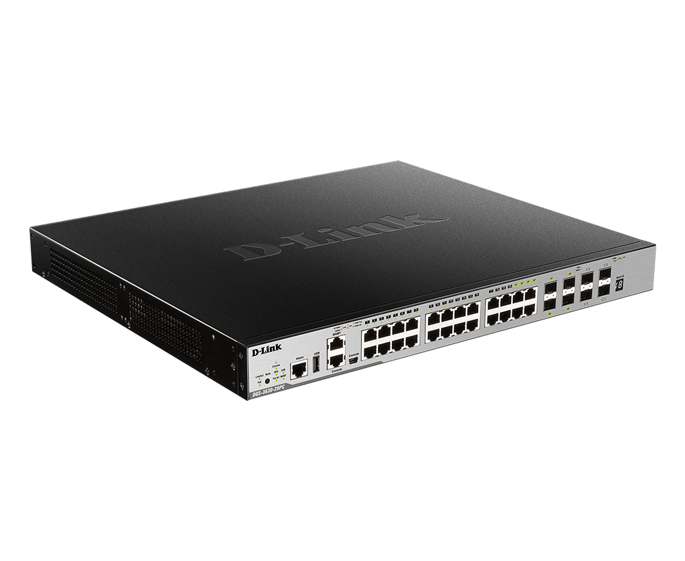 Switch D-Link DGS-3630-28PC cu management cu PoE 20x1000Mbps-RJ45 (PoE) + 4xCombo 10GbE/SFP + 4xSFP+