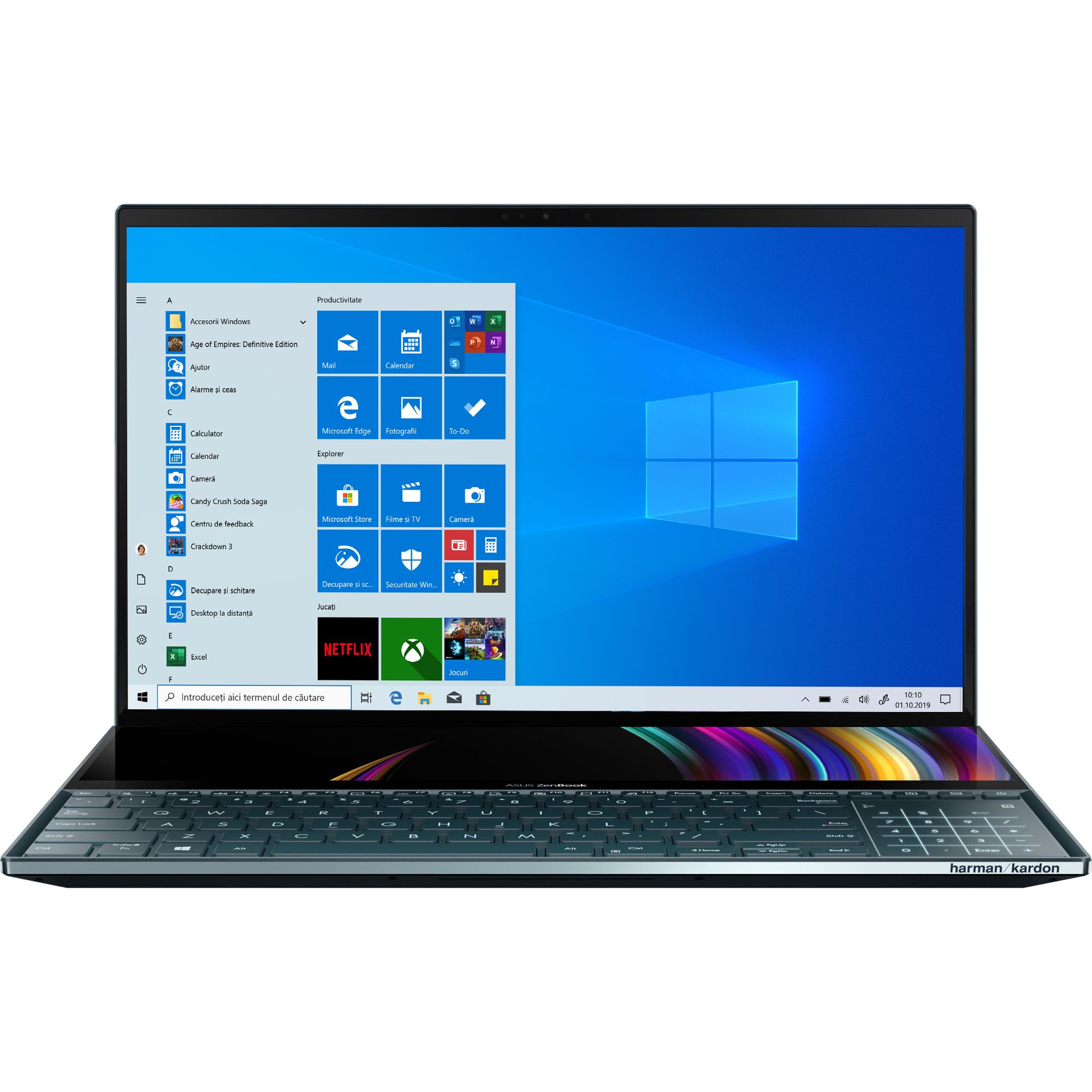 Ultrabook Asus ZenBook Pro Duo UX581GV 15.6 4K Ultra HD Touch Intel Core i7-9750H RTX 2060-6GB RAM 16GB SSD 512GB Windows 10 Pro Albastru