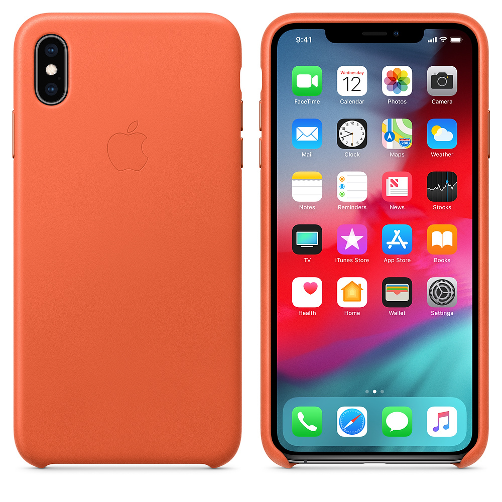 Capac protectie spate Apple Leather Case pentru iPhone XS Max Sunset