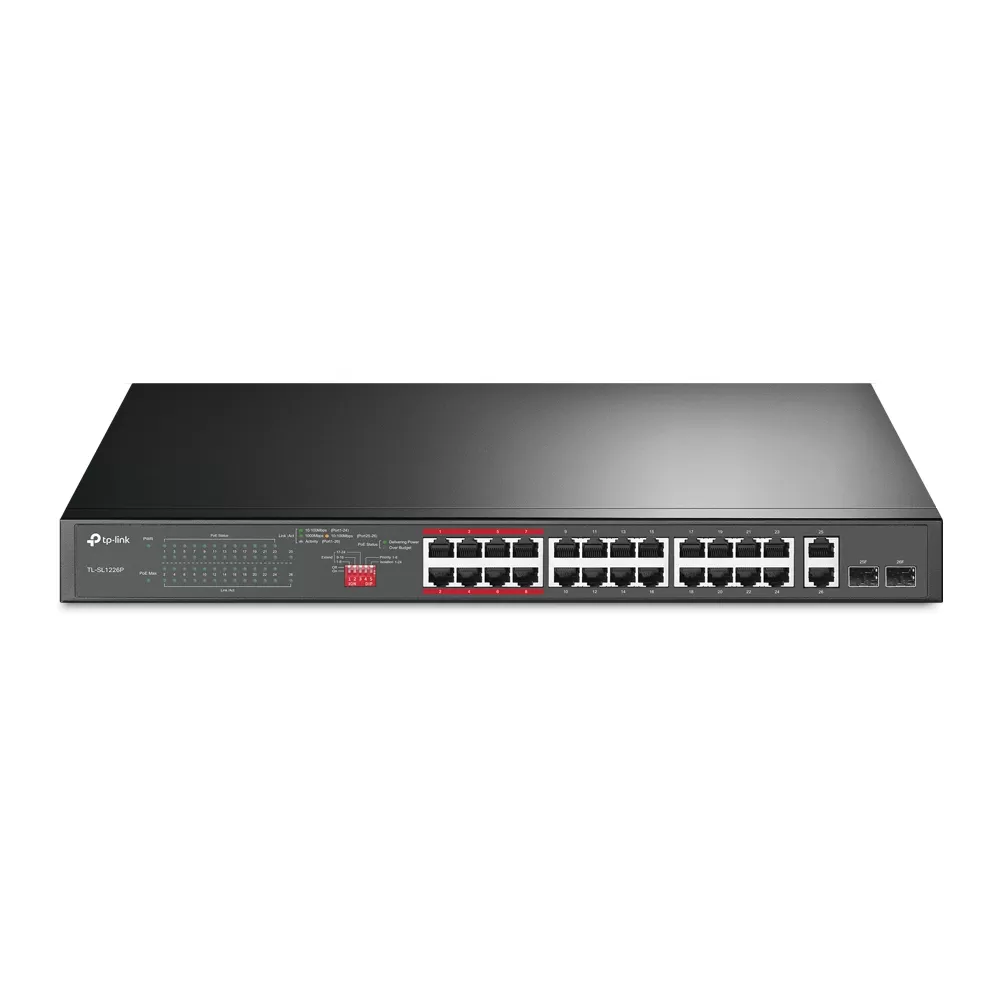 Switch Tp-Link TL-SL1226P  cu management  cu PoE  24xPoE+ 10/100Mbps  2x1000Mbps RJ45  2xSFP