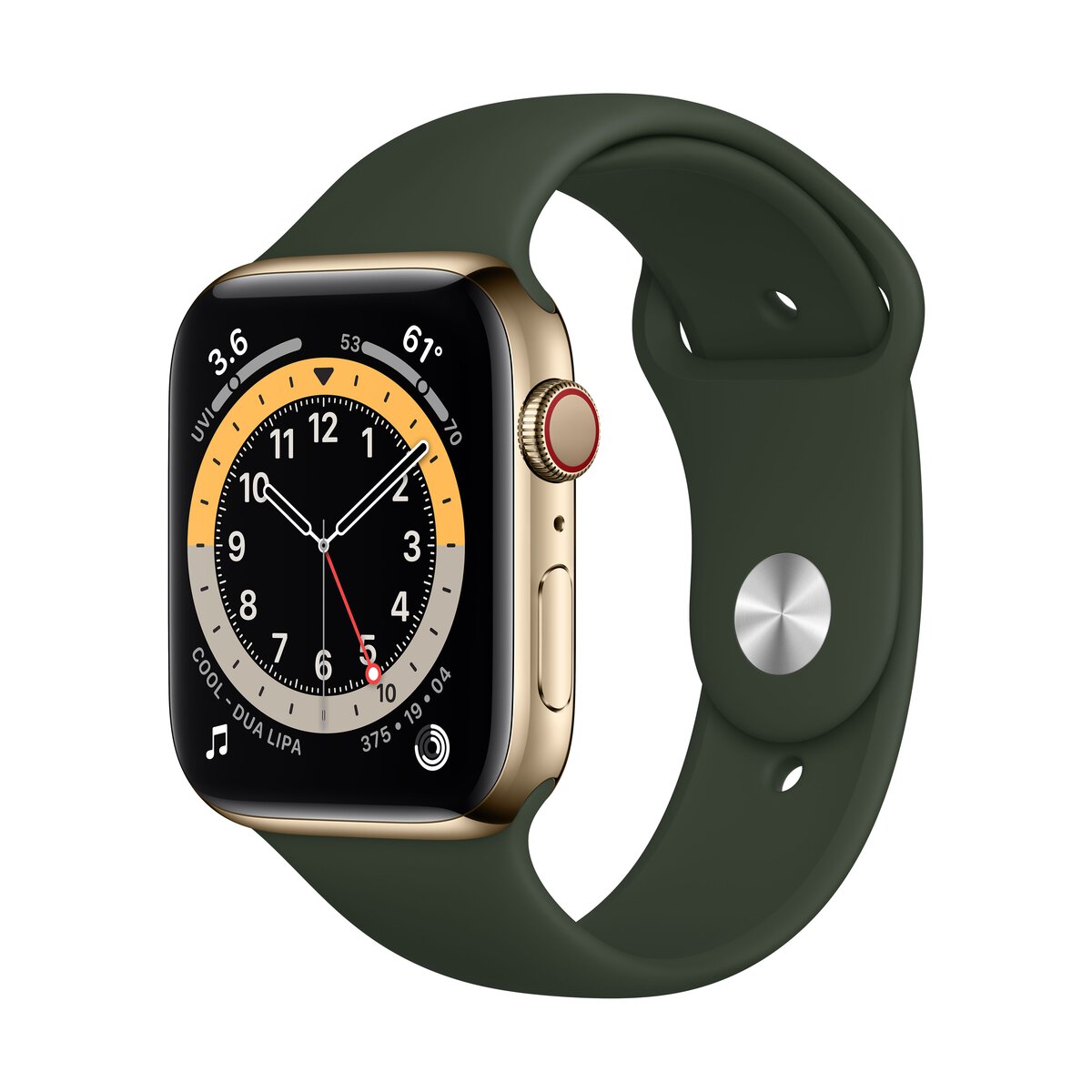 Smartwatch Apple Watch Series 6 GPS + Cellular 44mm 4G Carcasa Gold Stainless Steel Bratara Cyprus Green Sport Band