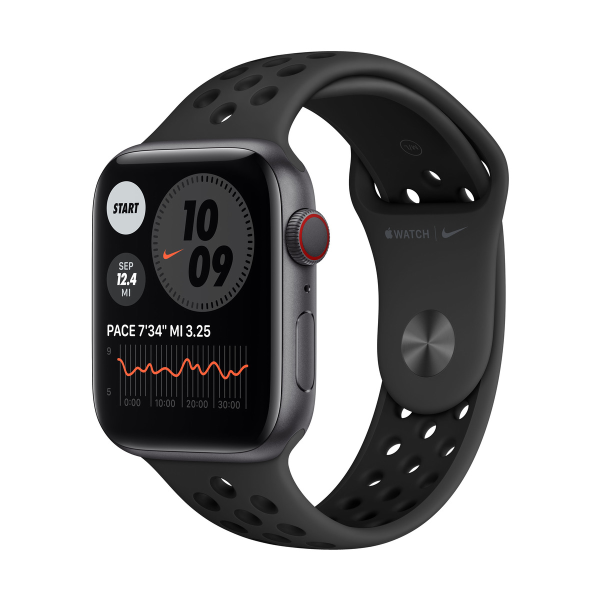 Smartwatch Apple Watch Nike Series 6 GPS + Cellular 44mm 4G Carcasa Space Grey Aluminium Bratara Anthracite/Black Nike Sport Band