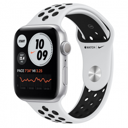 Smartwatch Apple Watch Nike Series 6 GPS 44mm Carcasa Silver Aluminium Bratara Pure Platinum/Black Nike Sport Band