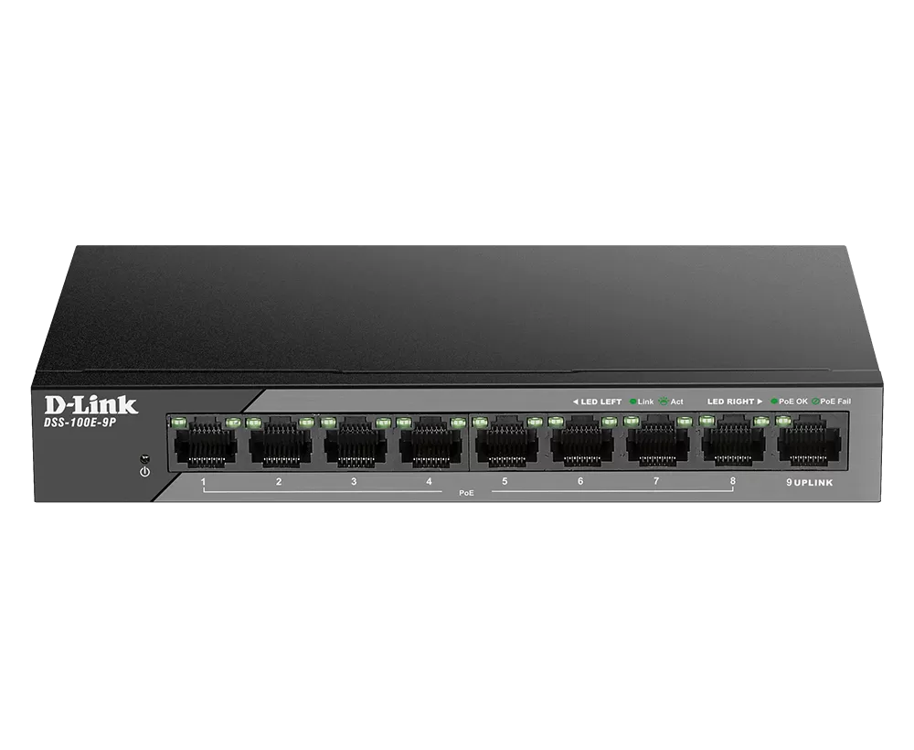 Switch D-Link DSS-100E-9P fara management cu PoE 9x100Mbps-RJ45 (8xPoE)