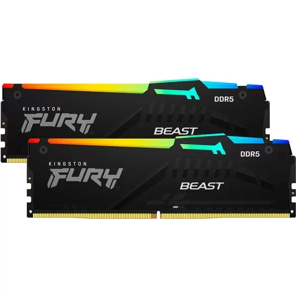 Memorie Desktop Kingston Fury Beast RGB  64GB(2 x 32GB) DDR5  5200MT/s  CL36