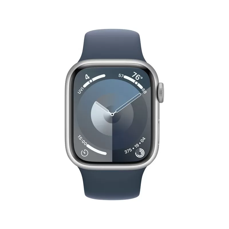 Smartwatch Apple Watch 9 GPS 41mm Carcasa Silver Aluminium Bratara Storm Blue Sport - S/M