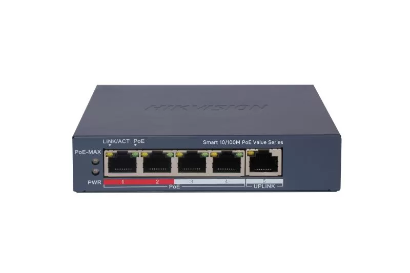 Switch Hikvision DS-3E1105P-EI/M cu management cu PoE 5x100Mbps (4xPoE)