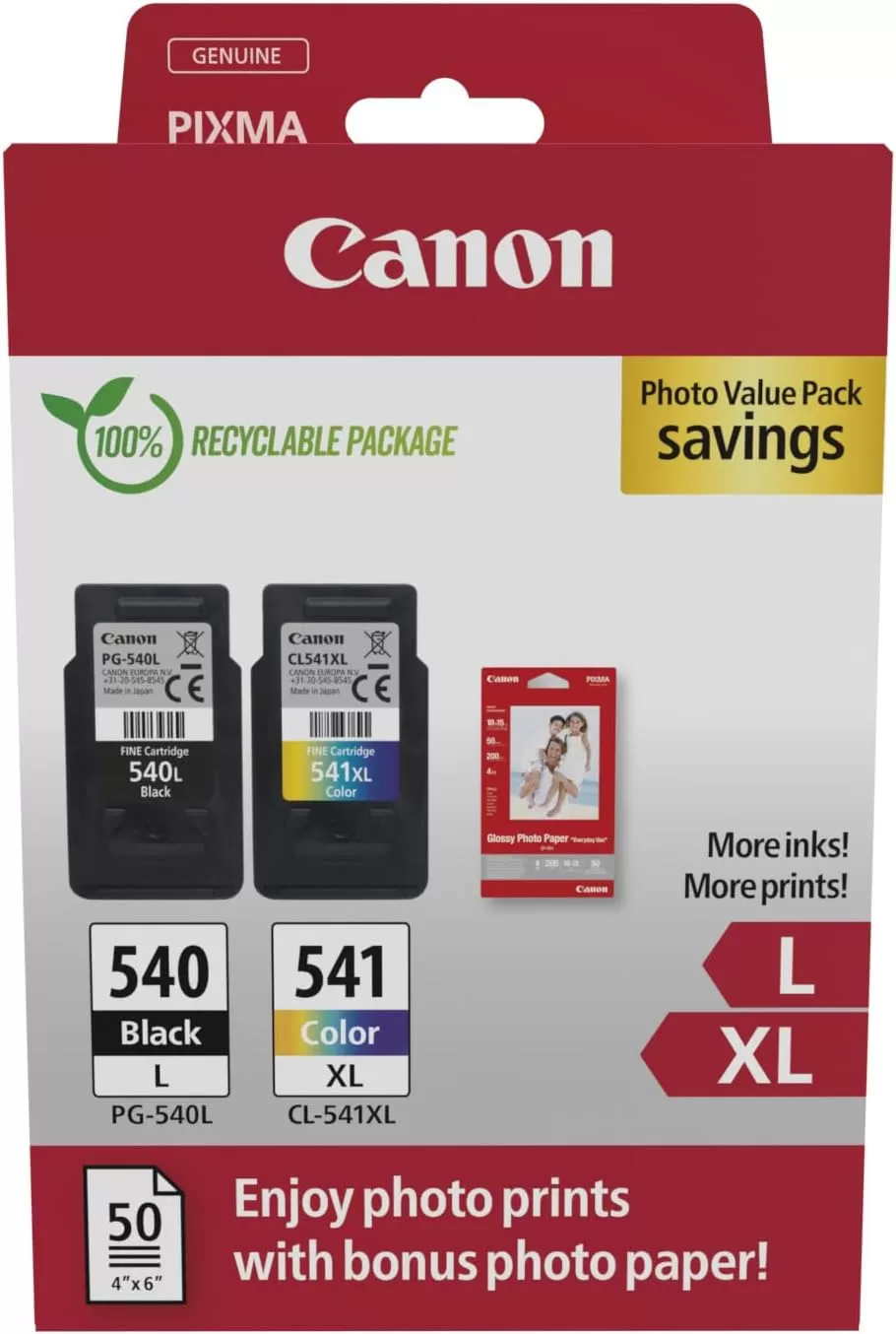 Pachet Cartuse Inkjet Canon PG540L / CLI-541XL Black/Color + 50 coli foto