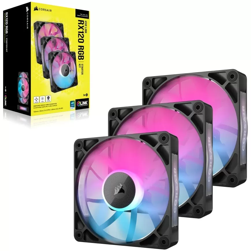 Ventilator Corsair iCUE LINK RX120 RGB PWM Fan Triple Starter Kit Black