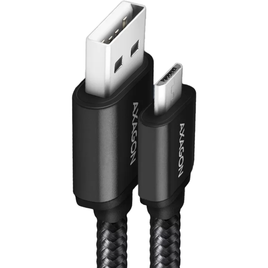 Cablu Axagon BUMM-AM20AB Micro USB la USB-A 2m 2.4A Impletit Black