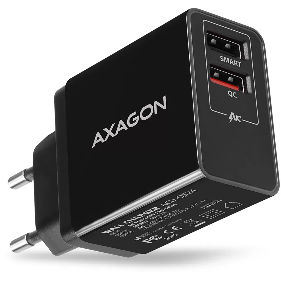 Incarcator Retea Axagon ACU-QS24 2 x USB Type-A 5V 1.2A + QC 24W