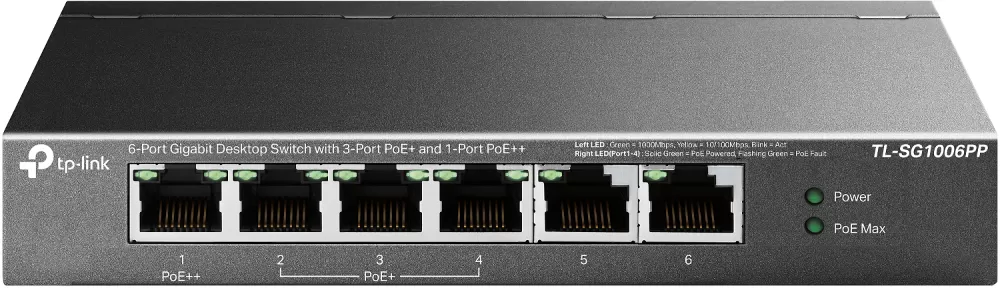 Switch TP-Link TL-SG1006PP fara management cu PoE 6x1000Mbps (3xPoE+ & 1xPoE++)