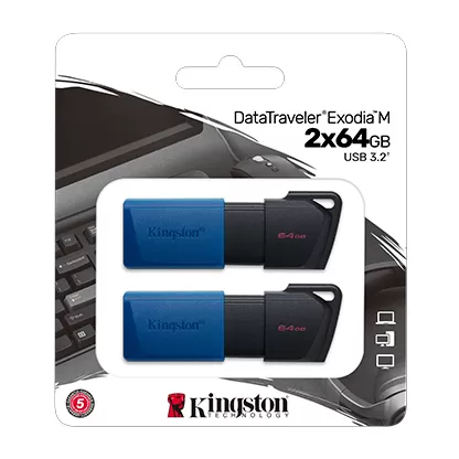 Flash Drive Kingston DataTraveler Exodia 64GB USB 3.2 Gen1 Black/Blue 2-pack