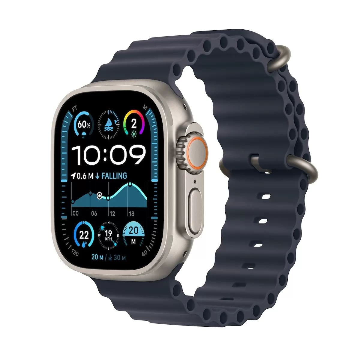 Smartwatch Apple Watch Ultra 2 GPS + Cellular 49mm Carcasa Natural Titanium Bratara Navy Ocean