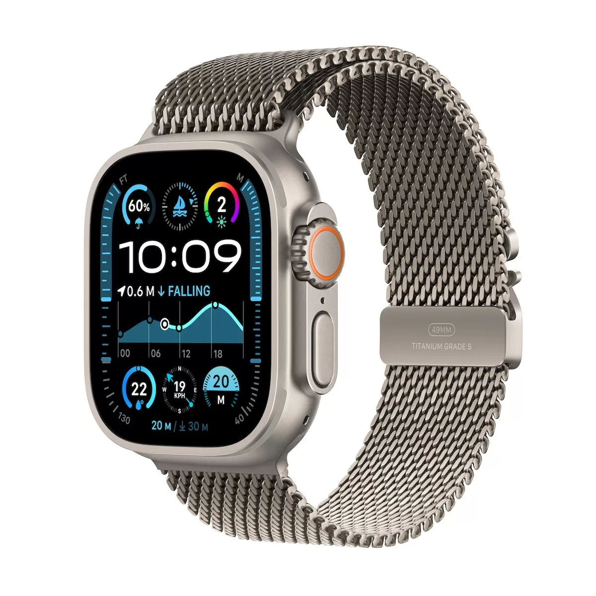 Smartwatch Apple Watch Ultra 2 GPS + Cellular  49mm  Carcasa Natural Titanium  Bratara Natural Titanium Milanese Loop - Small