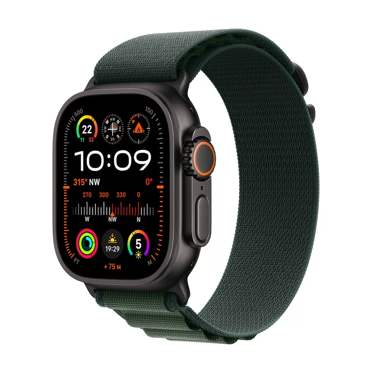 Smartwatch Apple Watch Ultra 2 GPS + Cellular  49mm  Carcasa Black Titanium  Bratara Dark Green Alpine Loop - Small