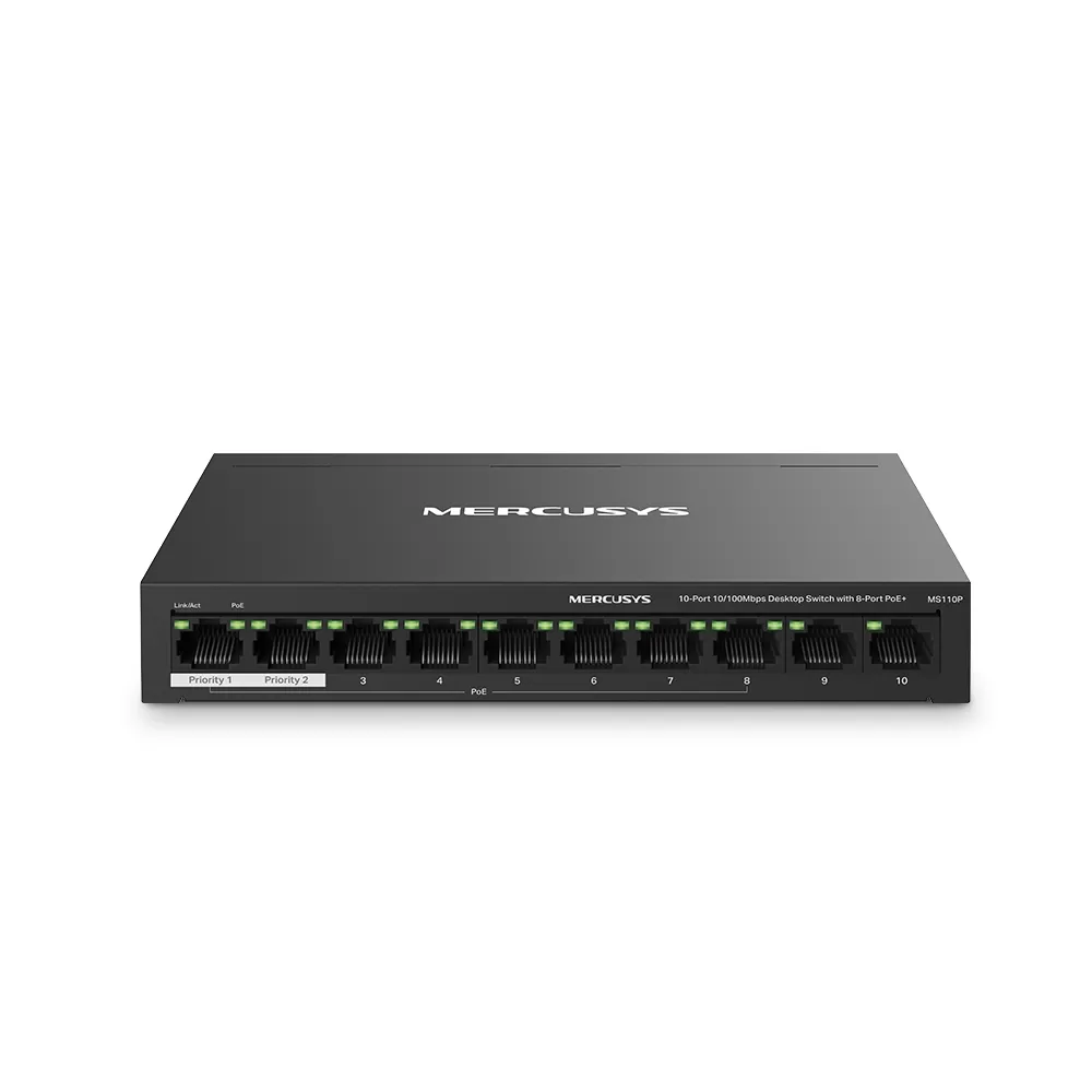 Switch Mercusys MS110P  fara management  cu PoE  10x100Mbps (8xPoE+)