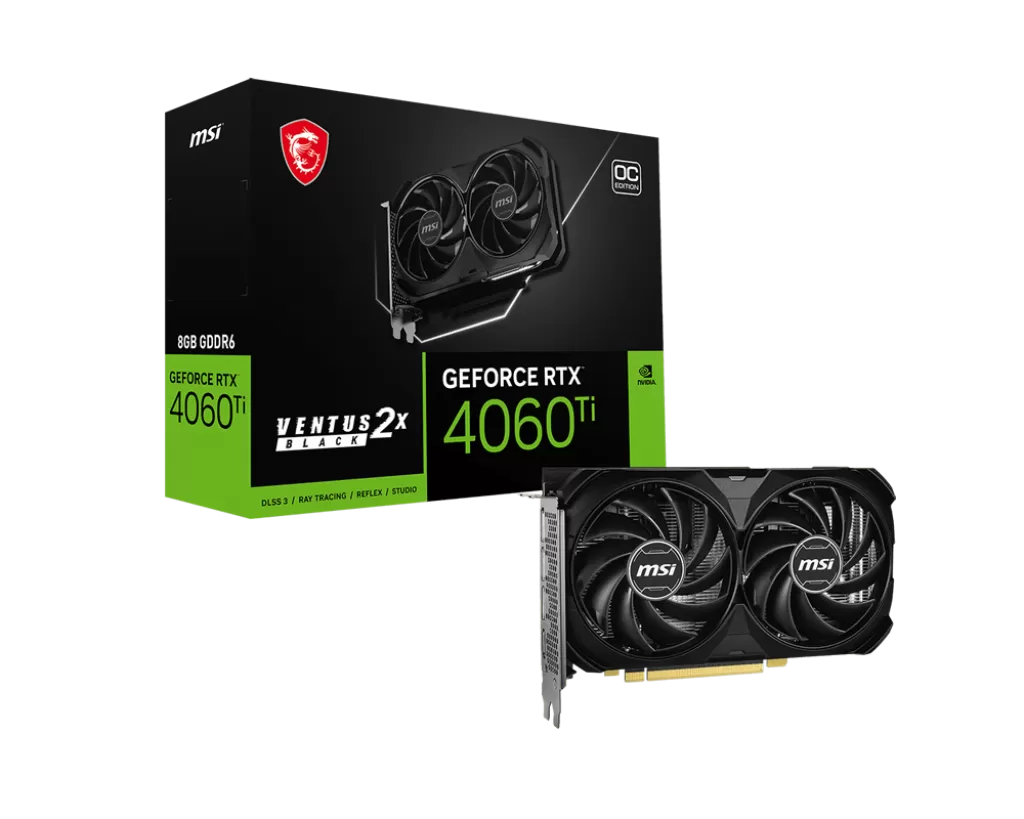 Placa Video MSI GeForce RTX 4060 Ti 8G VENTUS 2X BLACK E1 OC 8GB GDDR6 128 biti