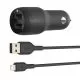 Incarcator Auto Belkin CCD001bt1MBK, Dual USB-A 24W, Cablu USB-A - Lightning inclus, Black