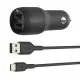 Incarcator Auto Belkin CCE001bt1MBK, Dual USB-A 24W, Cablu USB-A - USB-C inclus, Black